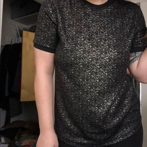 Black Knit Tee With Gold Glitter